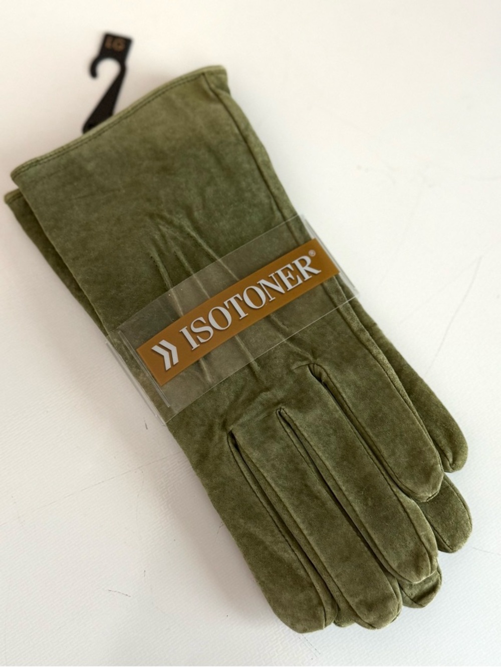 VINTAGE WOMEN'S ISOTONER SIZE LG OLIVE GREEN SUEDE GLOVES NWT